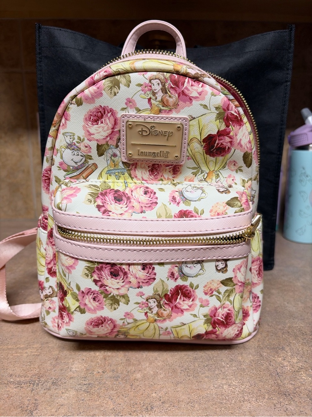 Loungefly Belle Floral Mini Backpack - Cream & Pink